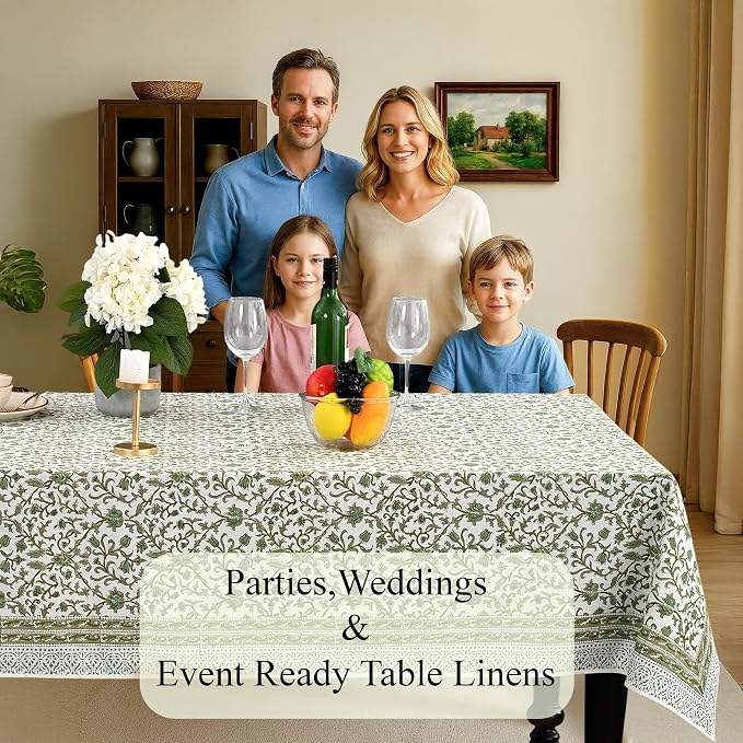 CPC Meadow Vine Tablecloth 100% Cotton 60x60 Inch Indian Block Print Rectangle - Image 3