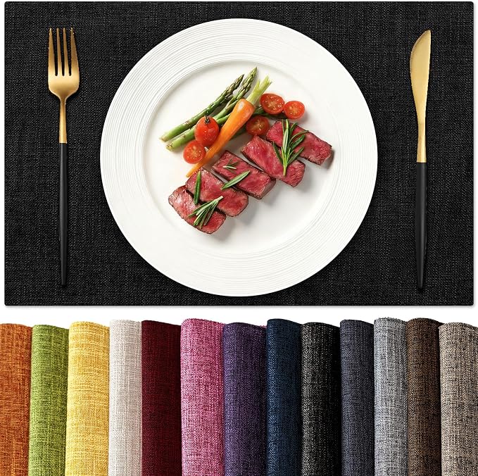 KXN Placemats Set of 8, Dual-Layer Thickened Faux Linen Table Mats, Heat by Homepage