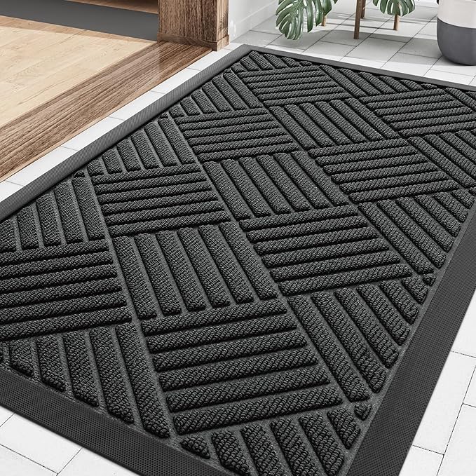 Smiry Front Door Mat Outside Entrance, Heavy Duty Outdoor Indoor Natural Rubber by Smiry