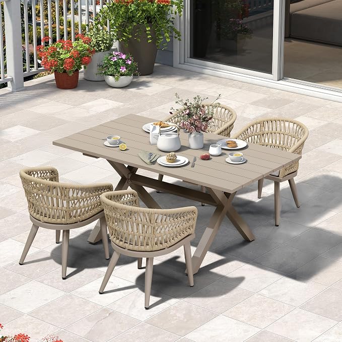 PURPLE LEAF 5 Pieces Outdoor Dining Set All-Weather PE Rattan Outdoor Patio by PURPLELEAF