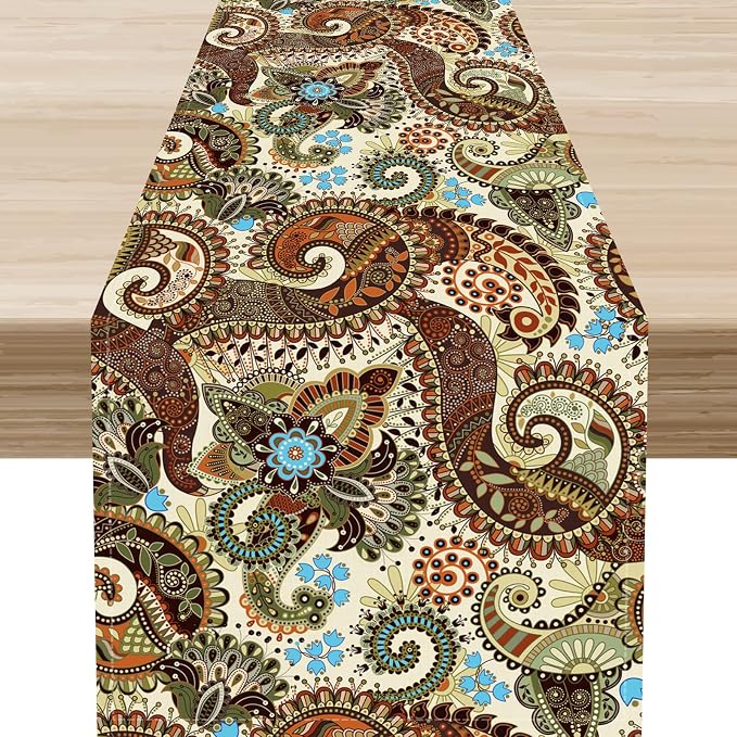 Brown Paisley Table Runner, Rustic Damask Antique Floral Flower Retro Boho by Unknown
