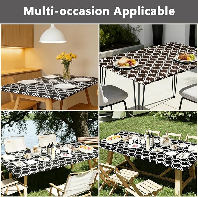 Rectangle Picnic Table Cloth, Elastic Waterproof Fitted Vinyl Tablecloths - Image 7