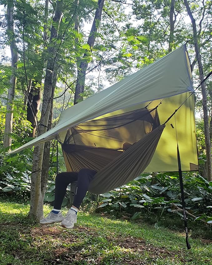 Camping Hammock with Rain Fly and Bug Net, Single and Double Size