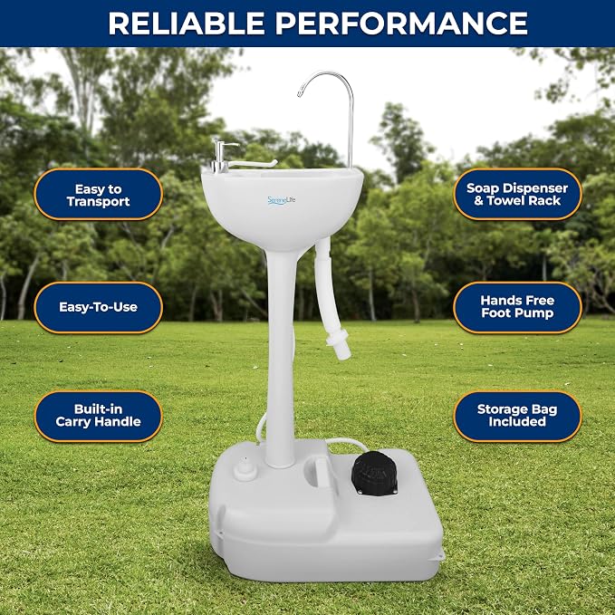 SereneLife Portable Hand Washing Station, 100+ Hand Washes, Hands-Free Foot Pump - Image 6