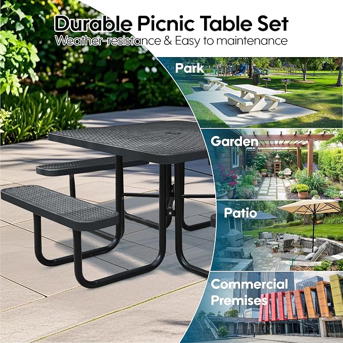 46'' Square Metal Picnic Table for Outdoors, Commercial Steel Metal Picnic - Image 5