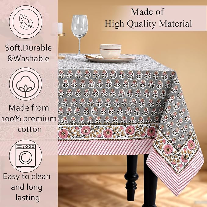 CPC Tablecloth 100% Cotton 70x118 Inch Indian Block Print Rectangle Table Cover - Image 7