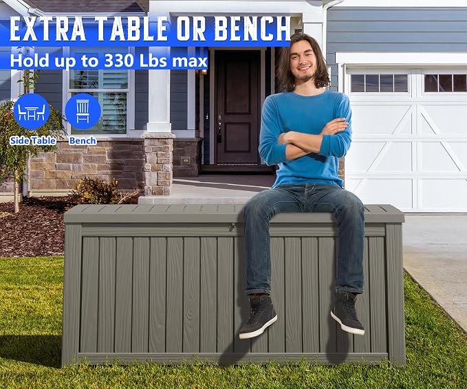 NUNU LAB 150 Gallon Outdoor Storage Box, Resin Large Sturdy Deck Box, Backyard - Image 5