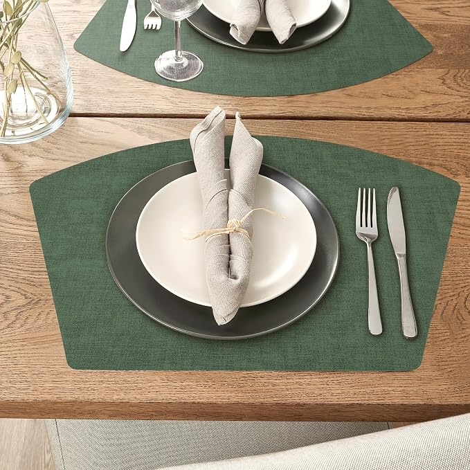 Round Table Placemats Set of 6, Faux Leather Wedge Shape Place Mats Heat - Image 6