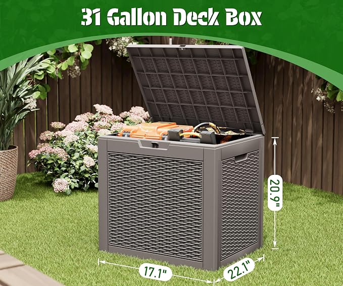 KAMABOKO 31 Gallon Outdoor Storage Box 2 Pack All-Weather Deck Box - Image 2