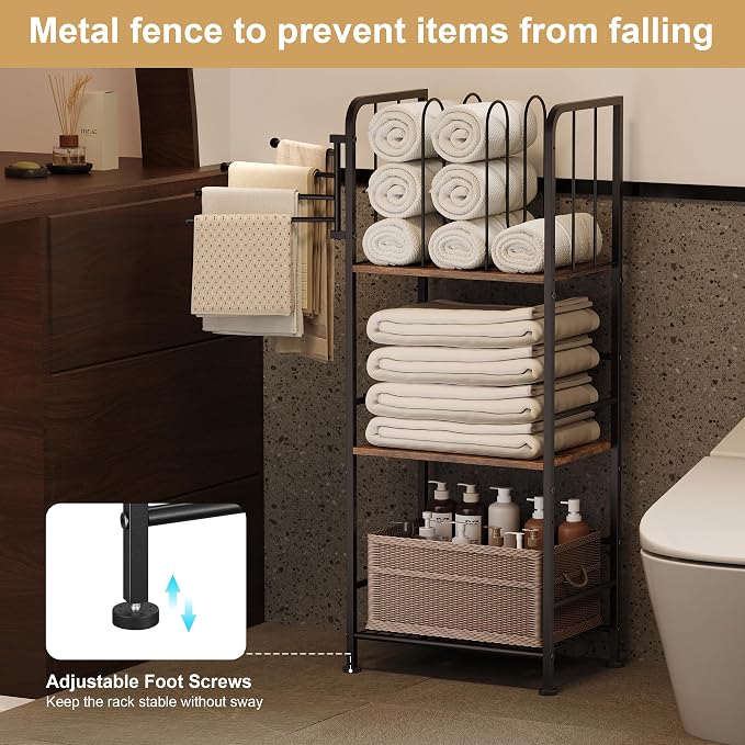 Towel Rack Free Standing 3-Tier M-Shaped Detachable Dividers, 4 Rotatable Bars - Image 6