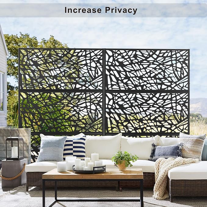 Elevens Metal Outdoor Privacy Screen, Freestanding Outdoor Divider Decorative - Image 3