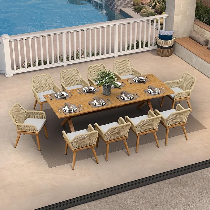 PURPLE LEAF 11 Pieces Outdoor Dining Set All-Weather PE Rattan Outdoor Patio by PURPLELEAF