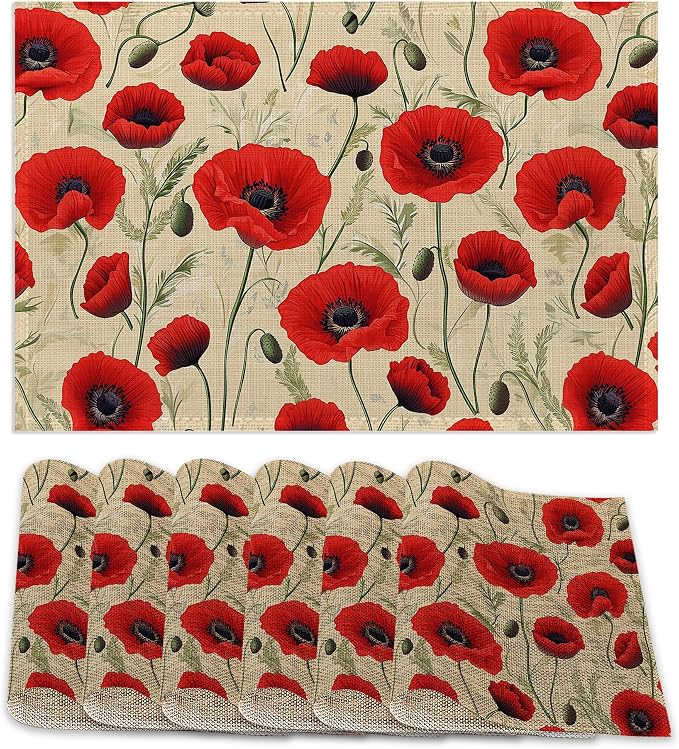 Poppy Flowers Placemats Set of 6 by ZTHLL