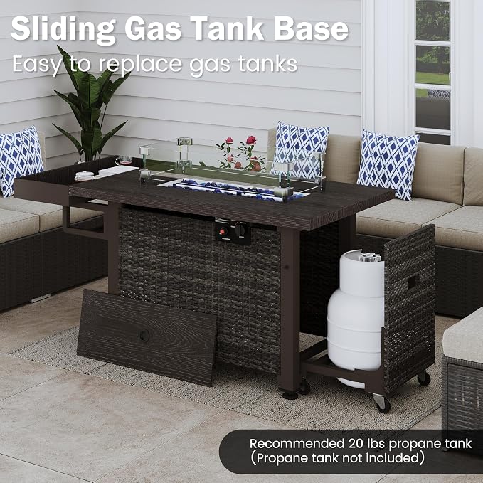 52 Inch Wicker Patio Fire Table, 000BTU Propane Fire Pit Table - Image 6
