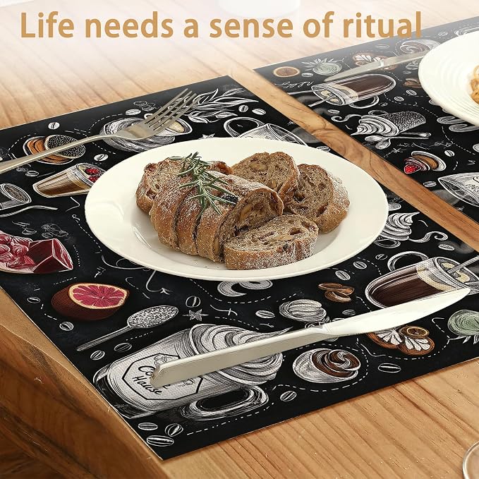 Coffee House Placemats Set of 6, Coffee Menu Table Mates Non-Slip Heat - Image 2