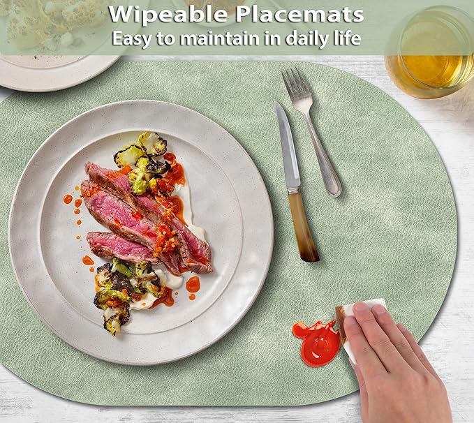 ADRIMER Placemats, Heat Resistant Oval Placemats Set of 6 Washable 12 x 17 Inch - Image 3
