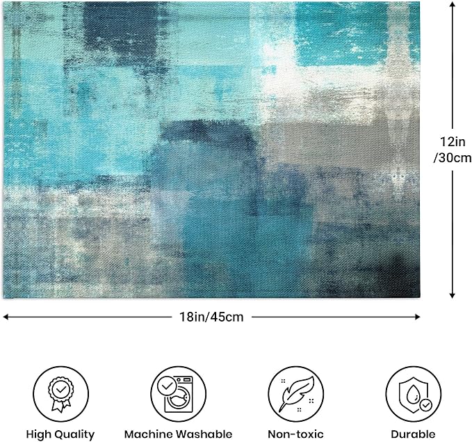Modern Art Placemats Set of 4 Turquoise Abstract Painting Place Mats Washable - Image 8