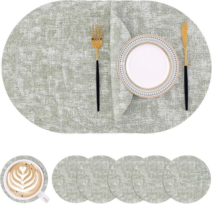 Homaxy Round Faux Leather Placemats and Coasters, Washable Dual-Side Table Mats by Homaxy