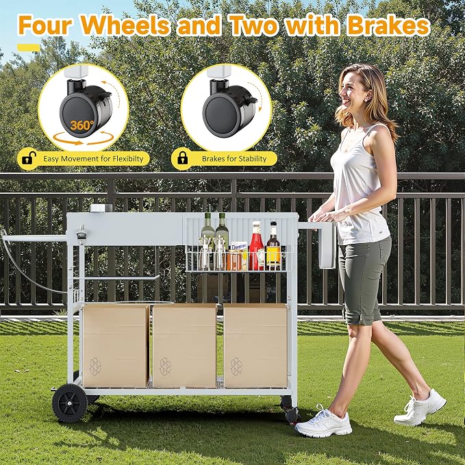 JY QAQA Grill Table for Weber 22" & 18" Original Kettle, Stand Cart for Jumbo - Image 5