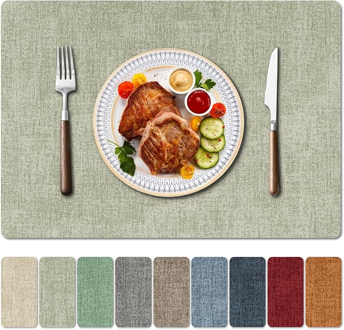 Faux Leather Heat Resistant Spring Placemats Set of 6 – Waterproof Oilproof by Unknown