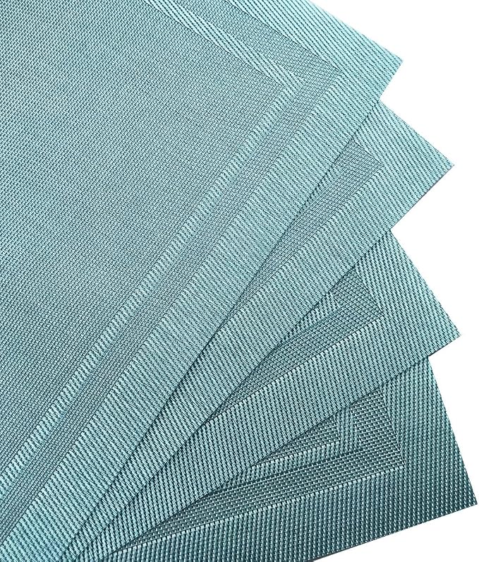Gugrida Placemats Set of 6 Plaid Checkered Blue PVC Placemat - Image 7
