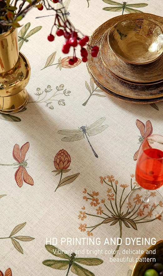 ISAENNE Designer Floral Linen Small Rectangular Tablecloth, French Off White - Image 5