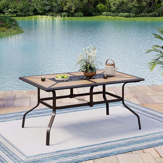 Outdoor Patio Dining Table for 6, All Weather Wrought Iron Black Outdoor Table - Image 2