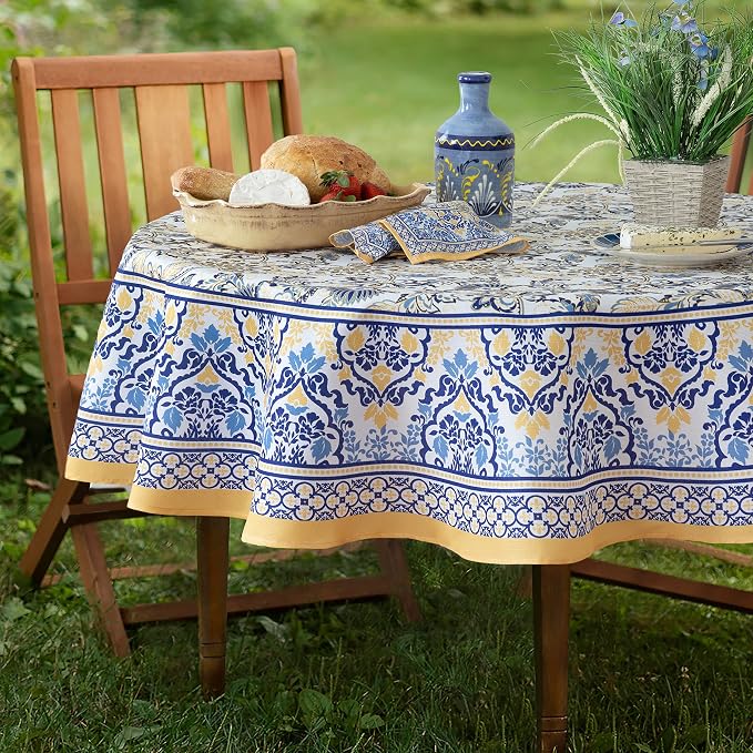 Home Bargains Plus Oval Fabric Tablecloth, 60 x 102 Inch, Allure Yellow and - Image 7
