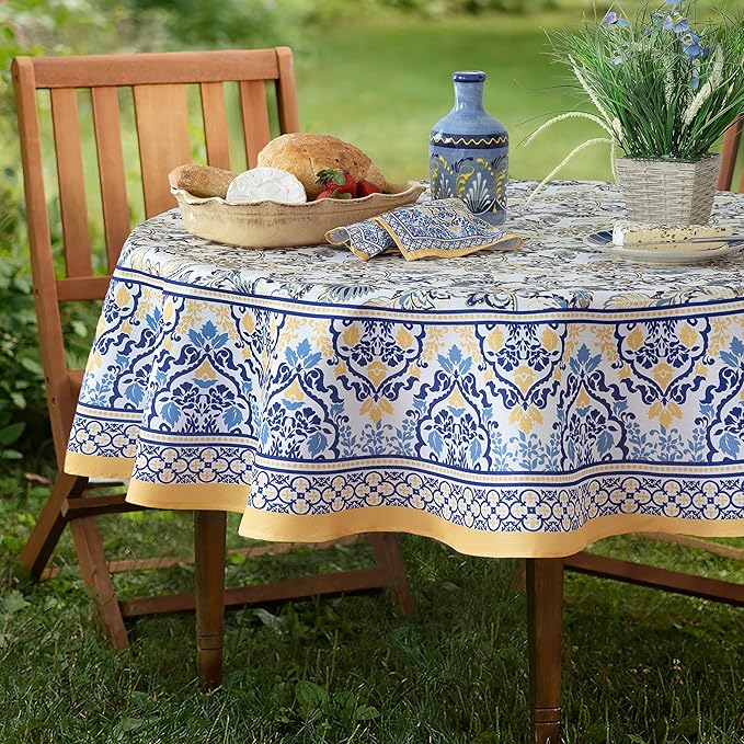 Home Bargains Plus Oval Fabric Tablecloth, 60 x 102 Inch, Allure Yellow and - Image 2