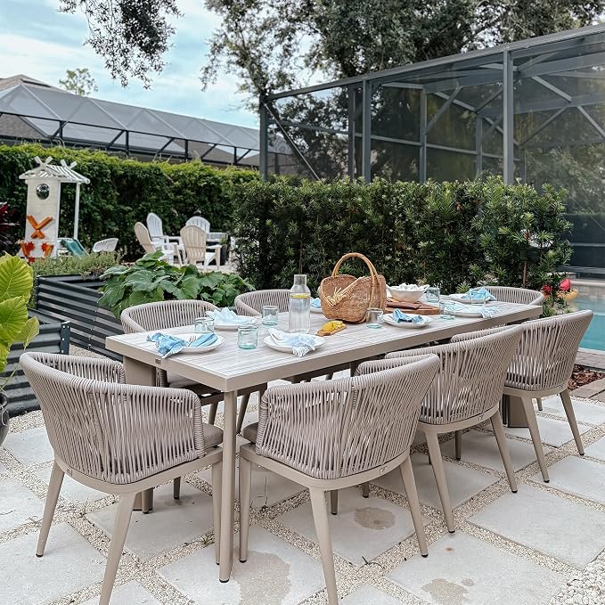 PURPLE LEAF 9 Pieces Outdoor Dining Set Patio Table and Chairs Set Aluminum by PURPLELEAF