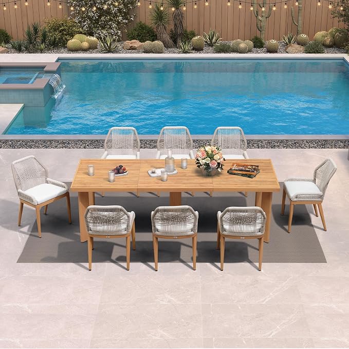 PURPLE LEAF 9 Pieces Patio Dining Set Aluminum Modern Rectangular Table and - Image 2
