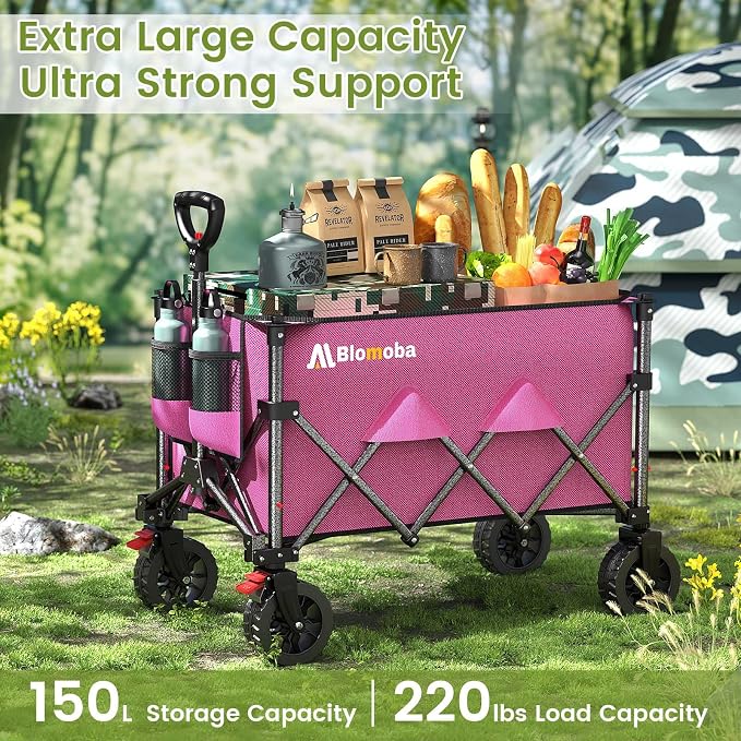 Collapsible Wagon Cart, 150L Heavy Duty Foldable Beach Wagon - Image 4