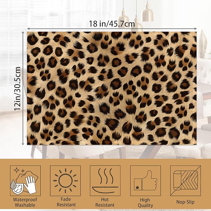 Leopard Skin Texture Placemats Set of 6, Placemats Washable Kitchen Dining - Image 6