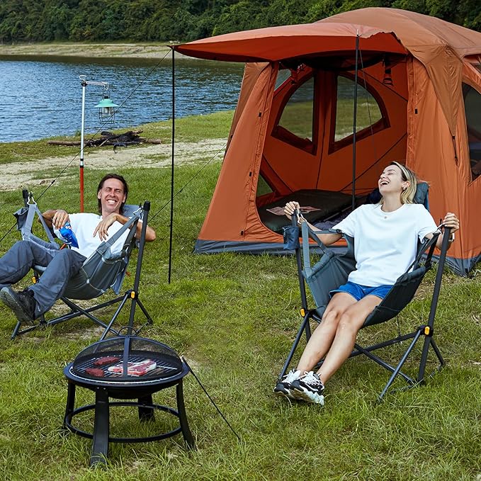 Folding Hammock Chair in Tan with Steel Frame and Carry Bag