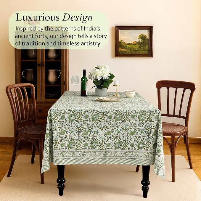 CPC Tablecloth 100% Cotton 72x190 Inch Indian Block Print Rectangle Table Cover - Image 2