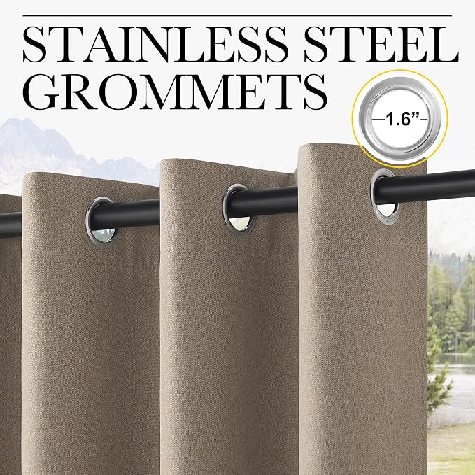 NICETOWN Outdoor Curtains for Patio Waterproof, Thermal Insulated Linen - Image 3