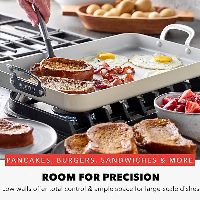 Nonstick Double Burner Griddle, 18 x 11 Inch Cream Ceramic