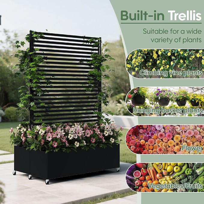 Double Metal Planter Box with Trellis Privacy Screen, Raised Garden Bed with - Image 5