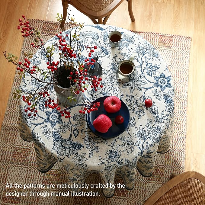 ISAENNE Designer French Linen Round Tablecloth, Durable Home Decor Tablecloths - Image 6