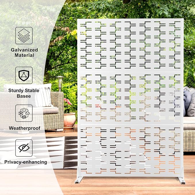Metal Privacy Screen Outdoor 72" H×47" W, Freestanding Decorative Privacy Screen - Image 3