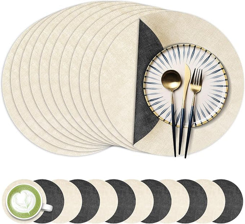 13-Inch Faux Leather Round Placemats Set of 12, Waterproof Anti-Slip Dual Sided by Fyvva