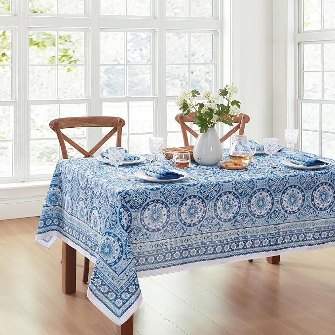 Elrene Home Fashions Vietri Medallion Blue Coastal Block Print Stain & Water by ElreneHomeFashions