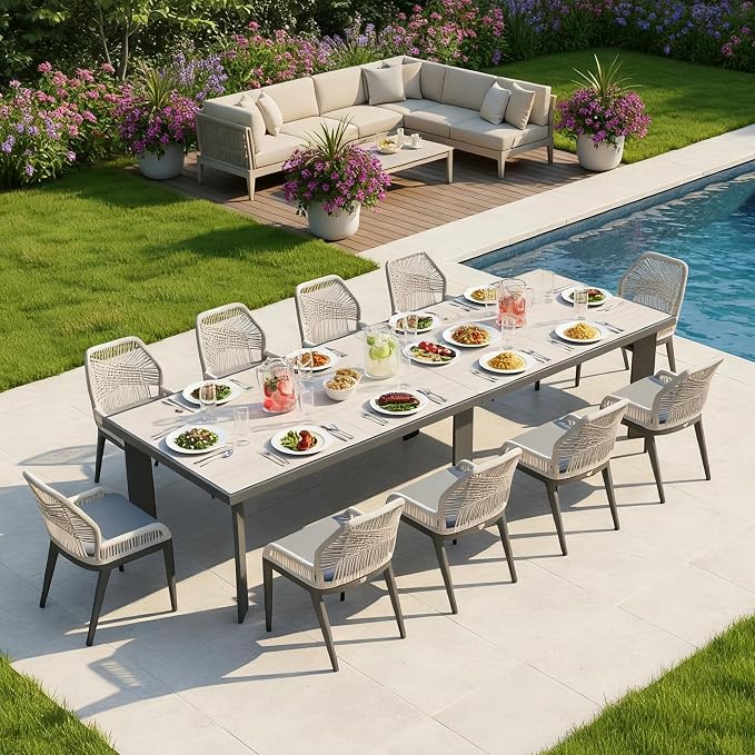 PURPLE LEAF 11 Pieces Patio Dining Set Aluminum Oversize Rectangular Table and by PURPLELEAF