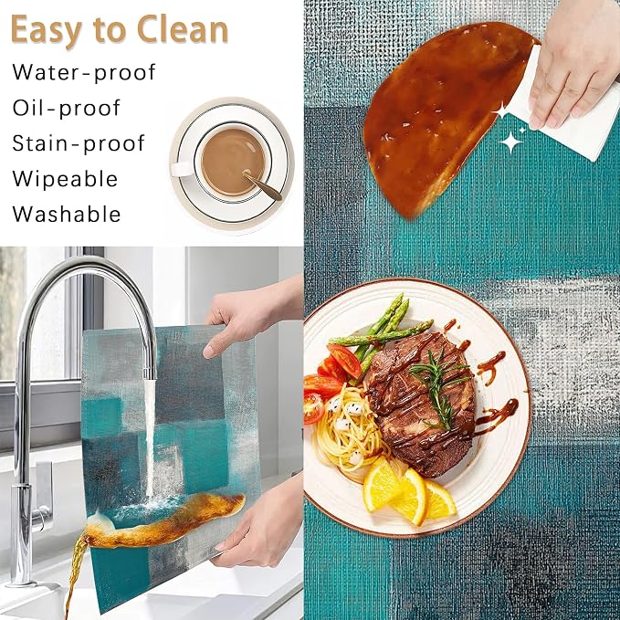 6 Pcs Placemats, Teal Gray Painting Placemat, Art Painting Table Mats Washable - Image 5