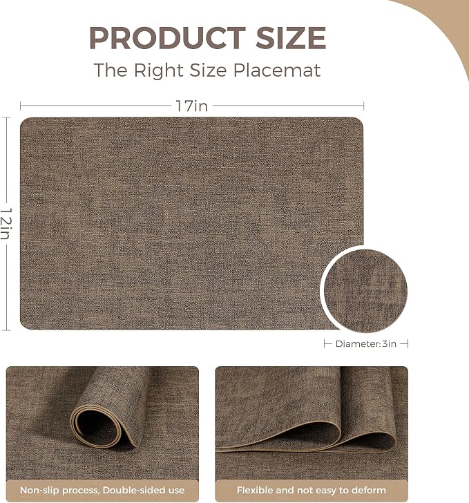 Vinyl Placemats Set of 4, Faux Leather Waterproof and Heat Resistant Place Mats - Image 4