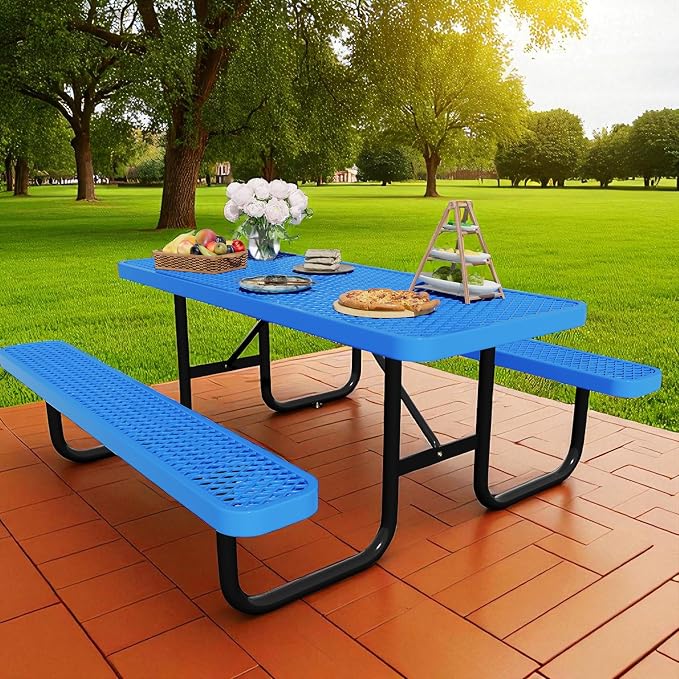 6FT Picnic Tables for Outdoors, Rectangular Commercial Metal Picnic Table Bench by HIMcup