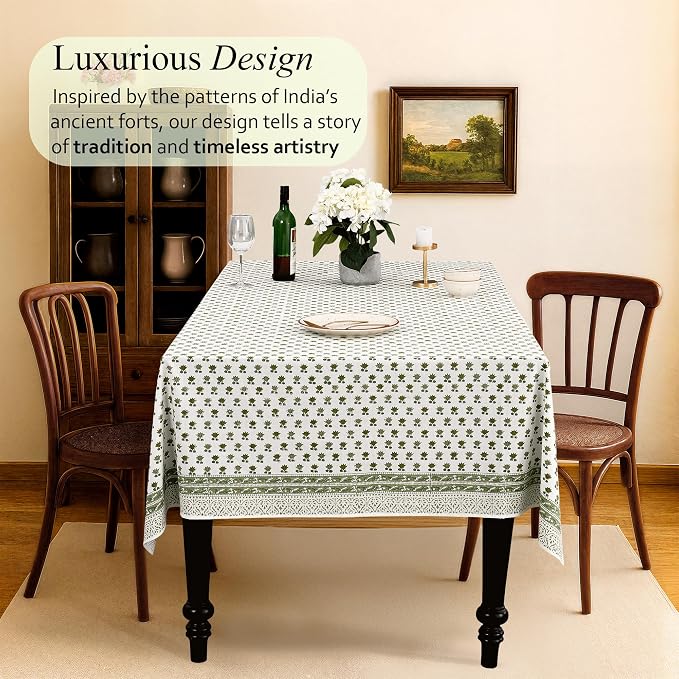 CPC Lotus Meadow Tablecloth 100% Cotton 60x60 Inch Indian Block Print Rectangle - Image 2