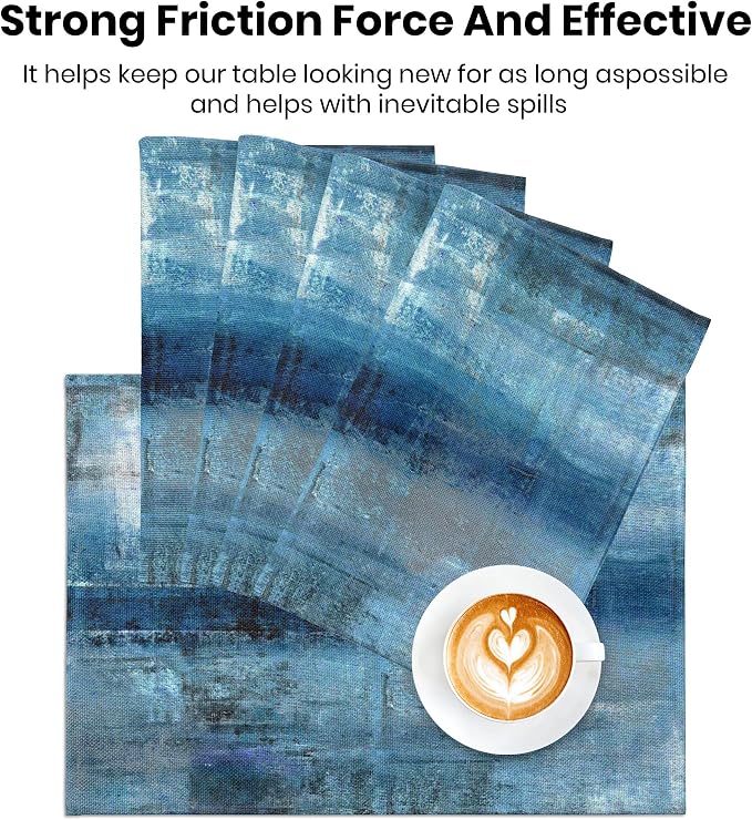Modern Art Placemats Set of 4 Blue and Grey Abstract Painting Place Mats - Image 9