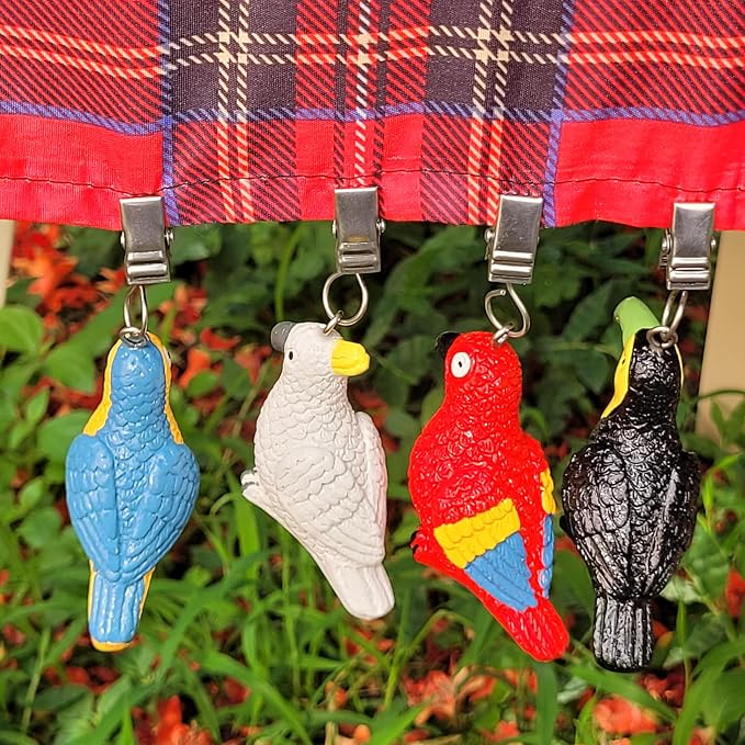 TwoFish Home Set of 4 Colorful Parrot Resin Tablecloth Weights Clips Colorful - Image 6