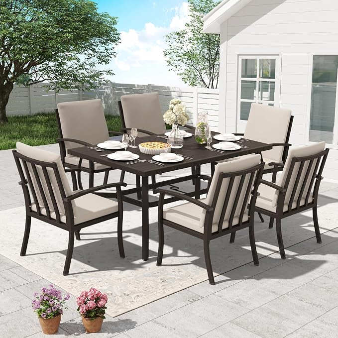 HAPPATIO 7 Piece Patio Dining Set, Aluminum Outdoor Dining Set - Image 2